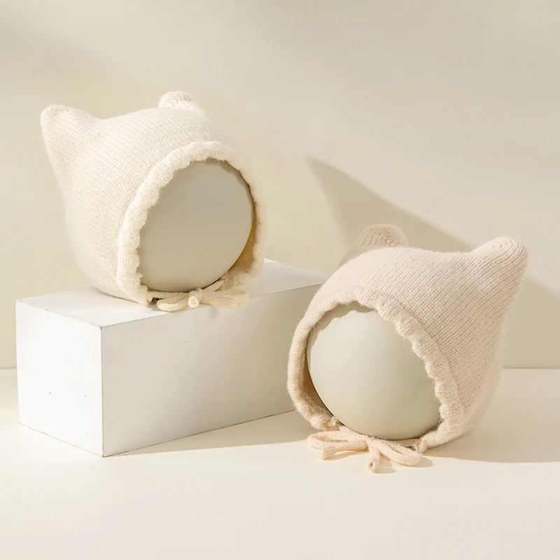 Solid Color Knitted Baby Ear Protection Hat Cute Autumn Winter Warm Earmuffs Beanie Toddler Girls Boys Outdoor Windproof Cap